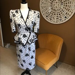 Vintage blouse/skirt black/white floral